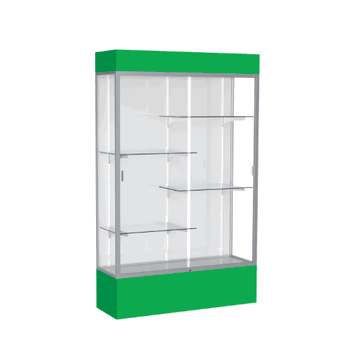Spirit Kelly Green Display Case (Lighted), White Laminate Back w/ Satin Natural aluminum frame finish, 80"H x 48"W x 16"D - Click to enlarge