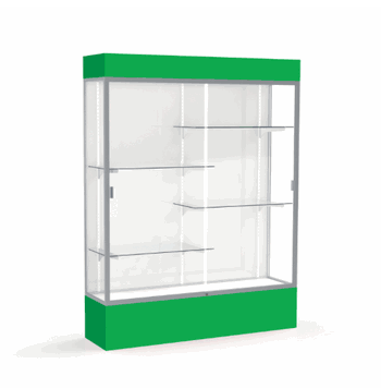 Spirit Kelly Green Display Case (Lighted), White Laminate Back w/ Satin Natural aluminum frame finish, 80"H x 60"W x 16"D - Click to enlarge