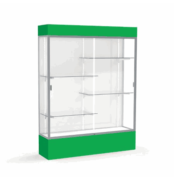 Spirit Kelly Green Display Case (Lighted), White Laminate Back w/ Satin Natural aluminum frame finish, 80"H x 60"W x 16"D - Click to enlarge