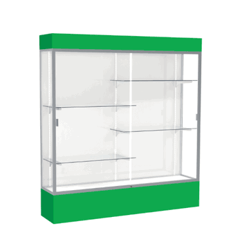 Spirit Kelly Green Display Case (Lighted), White Laminate Back w/ Satin Natural aluminum frame finish, 80"H x 72"W x 16"D - Click to enlarge