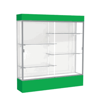 Spirit Kelly Green Display Case (Lighted), White Laminate Back w/ Satin Natural aluminum frame finish, 80"H x 72"W x 16"D - Click to enlarge