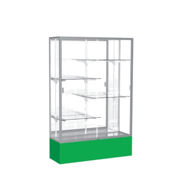 Spirit Kelly Green Display Case (Unighted), Mirror Back w/ Satin Natural aluminum frame finish, 72"H x 48"W x 16"D - Click to enlarge
