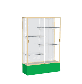Spirit Kelly Green Display Case (Unighted), White Laminate Back w/ Champagne aluminum frame finish, 72"H x 48"W x 16"D - Click to enlarge