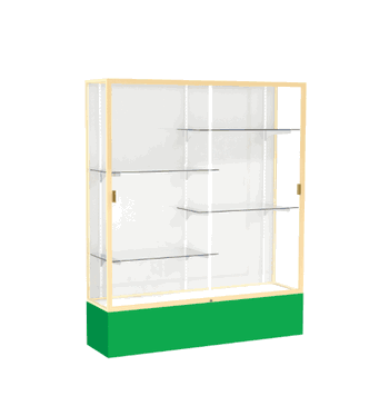 Spirit Kelly Green Display Case (Unighted), White Laminate Back w/ Champagne aluminum frame finish, 72"H x 60"W x 16"D - Click to enlarge