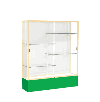 Spirit Kelly Green Display Case (Unighted), White Laminate Back w/ Champagne aluminum frame finish, 72"H x 60"W x 16"D - Click to enlarge
