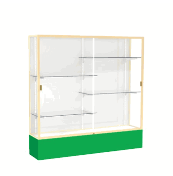 Spirit Kelly Green Display Case (Unighted), White Laminate Back w/ Champagne aluminum frame finish, 72"H x 72"W x 16"D - Click to enlarge