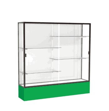 Spirit Kelly Green Display Case (Unighted), White Laminate Back w/ Dark Bronze aluminum frame finish, 72"H x 72"W x 16"D - Click to enlarge