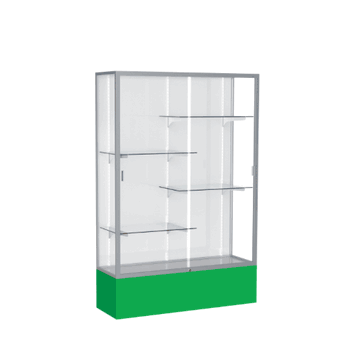 Spirit Kelly Green Display Case (Unighted), White Laminate Back w/ Satin Natural aluminum frame finish, 72"H x 48"W x 16"D - Click to enlarge