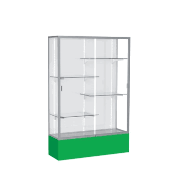 Spirit Kelly Green Display Case (Unighted), White Laminate Back w/ Satin Natural aluminum frame finish, 72"H x 48"W x 16"D - Click to enlarge