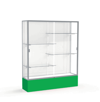 Spirit Kelly Green Display Case (Unighted), White Laminate Back w/ Satin Natural aluminum frame finish, 72"H x 60"W x 16"D - Click to enlarge