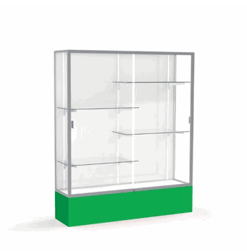 Spirit Kelly Green Display Case (Unighted), White Laminate Back w/ Satin Natural aluminum frame finish, 72"H x 60"W x 16"D - Click to enlarge