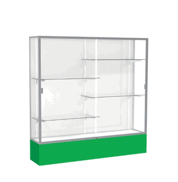 Spirit Kelly Green Display Case (Unighted), White Laminate Back w/ Satin Natural aluminum frame finish, 72"H x 72"W x 16"D - Click to enlarge