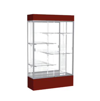 Spirit Maroon Display Case (Lighted), Mirror Back w/ Satin Natural aluminum frame finish, 80"H x 48"W x 16"D - Click to enlarge