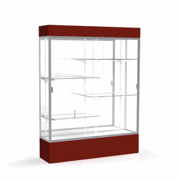 Spirit Maroon Display Case (Lighted), Mirror Back w/ Satin Natural aluminum frame finish, 80"H x 60"W x 16"D - Click to enlarge