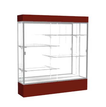 Spirit Maroon Display Case (Lighted), Mirror Back w/ Satin Natural aluminum frame finish, 80"H x 72"W x 16"D - Click to enlarge