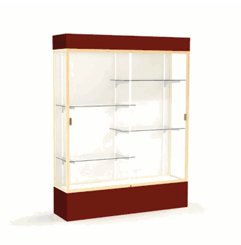 Spirit Maroon Display Case (Lighted), Plaque Fabric Back w/ Champagne aluminum frame finish, 80"H x 60"W x 16"D - Click to enlarge