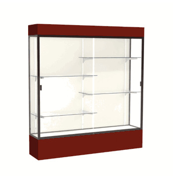 Spirit Maroon Display Case (Lighted), Plaque Fabric Back w/ Dark Bronze aluminum frame finish, 80"H x 72"W x 16"D - Click to enlarge