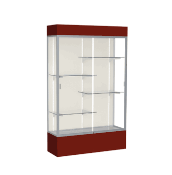 Spirit Maroon Display Case (Lighted), Plaque Fabric Back w/ Satin Natural aluminum frame finish, 80"H x 48"W x 16"D - Click to enlarge