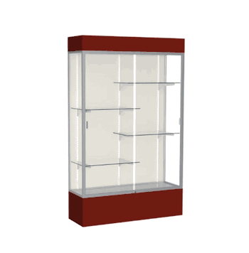Spirit Maroon Display Case (Lighted), Plaque Fabric Back w/ Satin Natural aluminum frame finish, 80"H x 48"W x 16"D - Click to enlarge