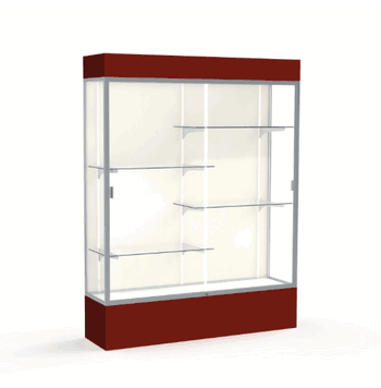 Spirit Maroon Display Case (Lighted), Plaque Fabric Back w/ Satin Natural aluminum frame finish, 80"H x 60"W x 16"D - Click to enlarge