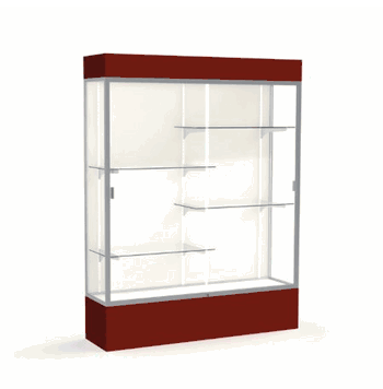 Spirit Maroon Display Case (Lighted), Plaque Fabric Back w/ Satin Natural aluminum frame finish, 80"H x 60"W x 16"D - Click to enlarge