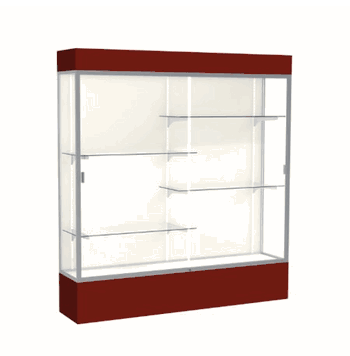 Spirit Maroon Display Case (Lighted), Plaque Fabric Back w/ Satin Natural aluminum frame finish, 80"H x 72"W x 16"D - Click to enlarge