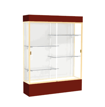 Spirit Maroon Display Case (Lighted), White Laminate Back w/ Champagne aluminum frame finish, 80"H x 60"W x 16"D - Click to enlarge