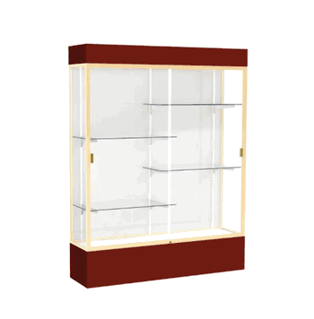 Spirit Maroon Display Case (Lighted), White Laminate Back w/ Champagne aluminum frame finish, 80"H x 60"W x 16"D - Click to enlarge