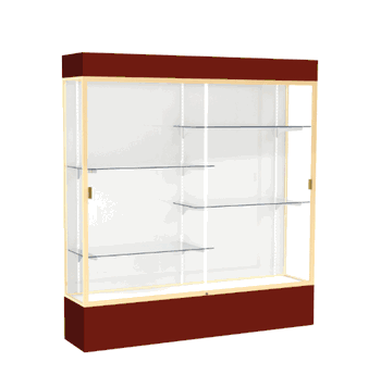 Spirit Maroon Display Case (Lighted), White Laminate Back w/ Champagne aluminum frame finish, 80"H x 72"W x 16"D - Click to enlarge