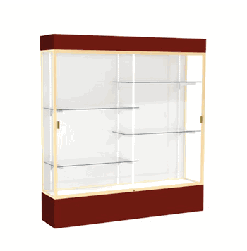 Spirit Maroon Display Case (Lighted), White Laminate Back w/ Champagne aluminum frame finish, 80"H x 72"W x 16"D - Click to enlarge