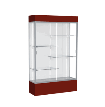 Spirit Maroon Display Case (Lighted), White Laminate Back w/ Satin Natural aluminum frame finish, 80"H x 48"W x 16"D - Click to enlarge