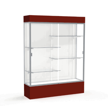 Spirit Maroon Display Case (Lighted), White Laminate Back w/ Satin Natural aluminum frame finish, 80"H x 60"W x 16"D - Click to enlarge