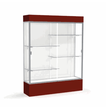 Spirit Maroon Display Case (Lighted), White Laminate Back w/ Satin Natural aluminum frame finish, 80"H x 60"W x 16"D - Click to enlarge