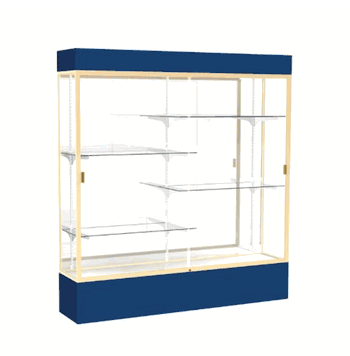Spirit Navy Display Case (Lighted), Mirror Back w/ Champagne aluminum frame finish, 80"H x 72"W x 16"D - Click to enlarge