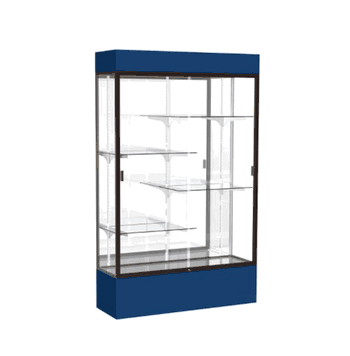 Spirit Navy Display Case (Lighted), Mirror Back w/ Dark Bronze aluminum frame finish, 80"H x 48"W x 16"D - Click to enlarge