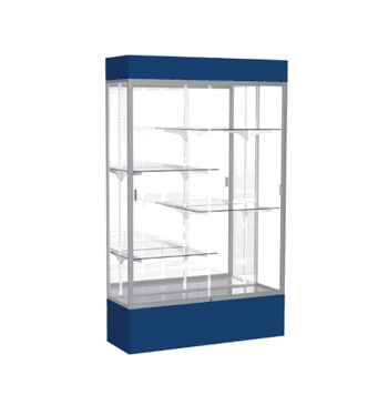 Spirit Navy Display Case (Lighted), Mirror Back w/ Satin Natural aluminum frame finish, 80"H x 48"W x 16"D - Click to enlarge