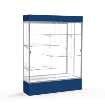 Spirit Navy Display Case (Lighted), Mirror Back w/ Satin Natural aluminum frame finish, 80"H x 60"W x 16"D - Click to enlarge