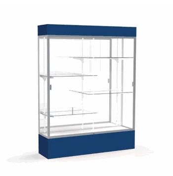 Spirit Navy Display Case (Lighted), Mirror Back w/ Satin Natural aluminum frame finish, 80"H x 60"W x 16"D - Click to enlarge