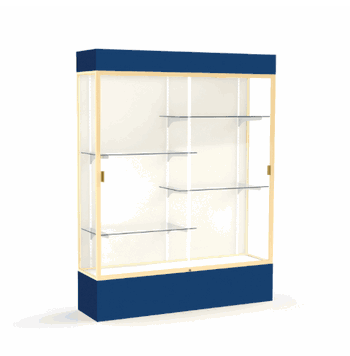 Spirit Navy Display Case (Lighted), Plaque Fabric Back w/ Champagne aluminum frame finish, 80"H x 60"W x 16"D - Click to enlarge