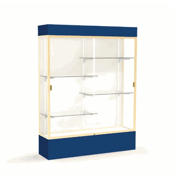 Spirit Navy Display Case (Lighted), Plaque Fabric Back w/ Champagne aluminum frame finish, 80"H x 60"W x 16"D - Click to enlarge