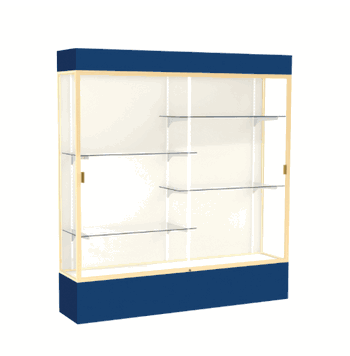 Spirit Navy Display Case (Lighted), Plaque Fabric Back w/ Champagne aluminum frame finish, 80"H x 72"W x 16"D - Click to enlarge