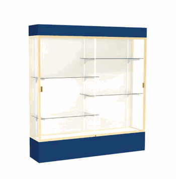Spirit Navy Display Case (Lighted), Plaque Fabric Back w/ Champagne aluminum frame finish, 80"H x 72"W x 16"D - Click to enlarge
