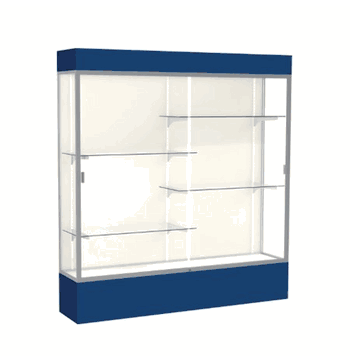 Spirit Navy Display Case (Lighted), Plaque Fabric Back w/ Satin Natural aluminum frame finish, 80"H x 72"W x 16"D - Click to enlarge