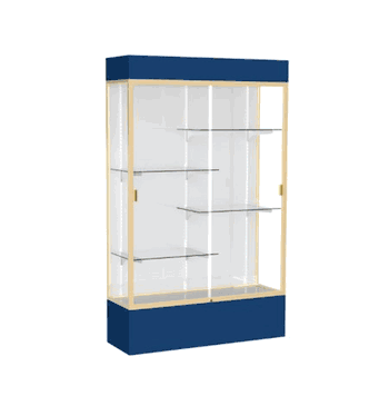 Spirit Navy Display Case (Lighted), White Laminate Back w/ Champagne aluminum frame finish, 80"H x 48"W x 16"D - Click to enlarge