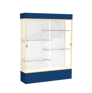 Spirit Navy Display Case (Lighted), White Laminate Back w/ Champagne aluminum frame finish, 80"H x 60"W x 16"D - Click to enlarge