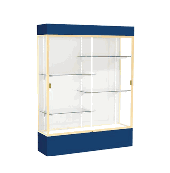Spirit Navy Display Case (Lighted), White Laminate Back w/ Champagne aluminum frame finish, 80"H x 60"W x 16"D - Click to enlarge