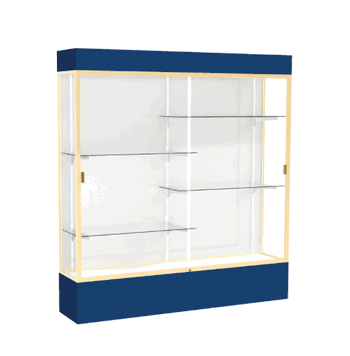Spirit Navy Display Case (Lighted), White Laminate Back w/ Champagne aluminum frame finish, 80"H x 72"W x 16"D - Click to enlarge