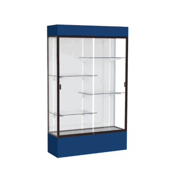 Spirit Navy Display Case (Lighted), White Laminate Back w/ Dark Bronze aluminum frame finish, 80"H x 48"W x 16"D - Click to enlarge