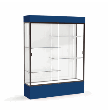 Spirit Navy Display Case (Lighted), White Laminate Back w/ Dark Bronze aluminum frame finish, 80"H x 60"W x 16"D - Click to enlarge