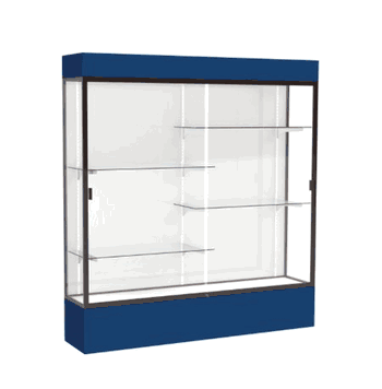 Spirit Navy Display Case (Lighted), White Laminate Back w/ Dark Bronze aluminum frame finish, 80"H x 72"W x 16"D - Click to enlarge